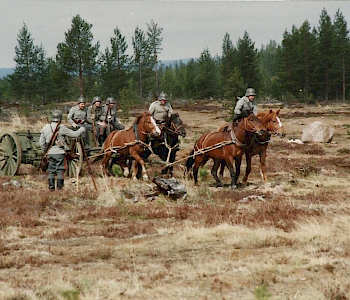 Tykkivaljakko Rovajärvellä tykistöleirin 40-vuotisjuhlassa vuonna 1999